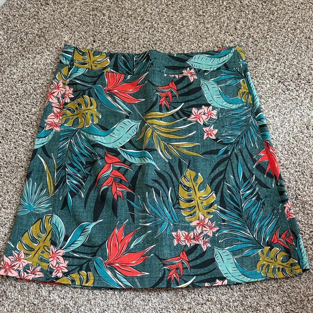 Ripskirt Hawaii Tropical Print A-Line Skirt - Teal with Coral Floral